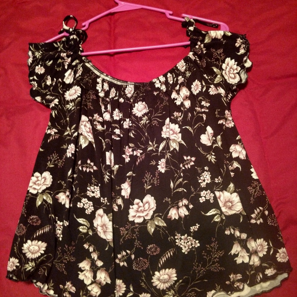 NWOT Black and pastel pink floral top.